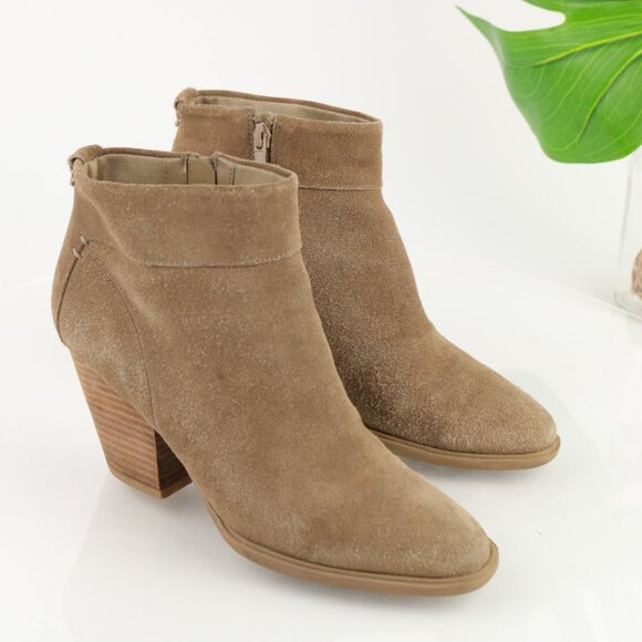 Steve Madden Womens Faander Boot Size 8.5 Tan Taupe Suede Block Heel Bootie - Picture 2 of 11